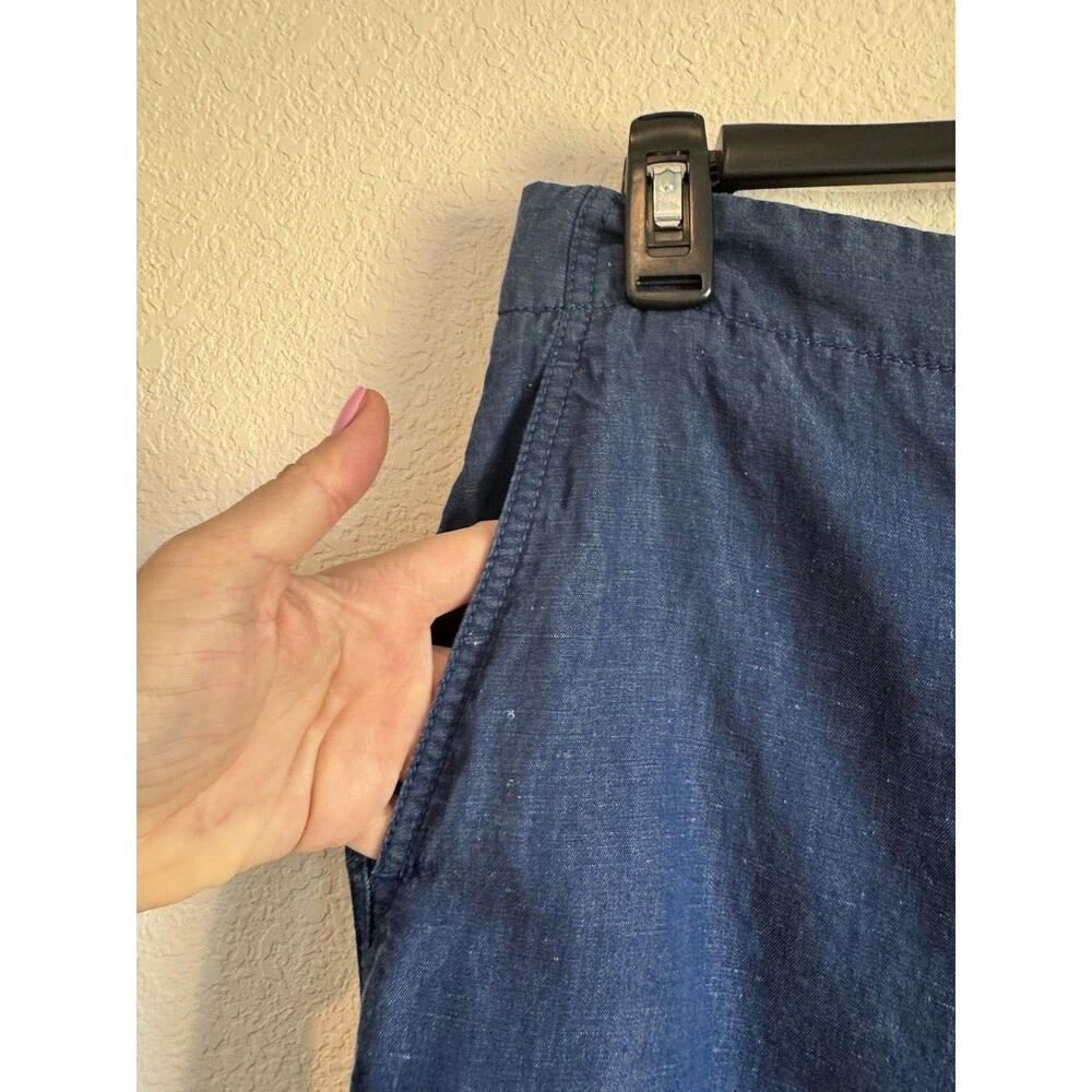 Ann Taylor Women's Blue Chambray Linen Crop Pants High Rise Pockets 12 Petite - Picture 4 of 13